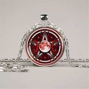 New Triple Moon Silver Glass Cabochon Necklace.